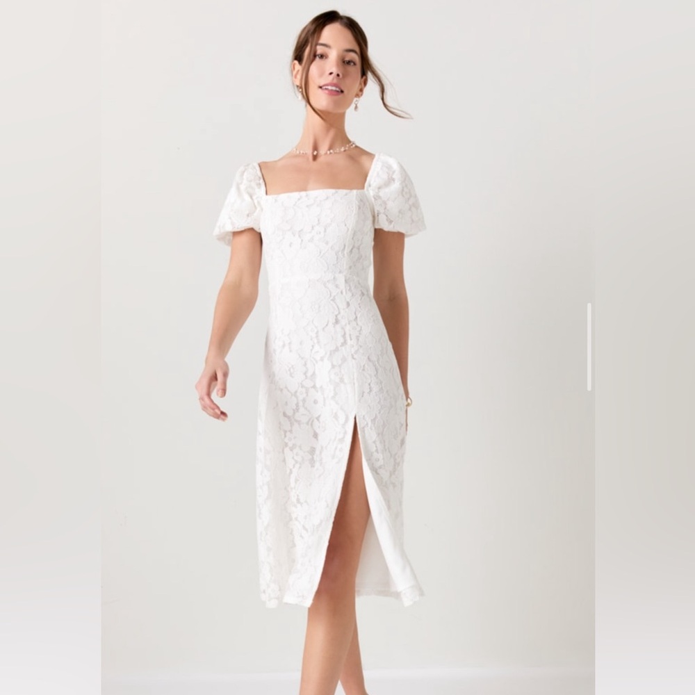 Lace Puff Sleeve Midi Dress